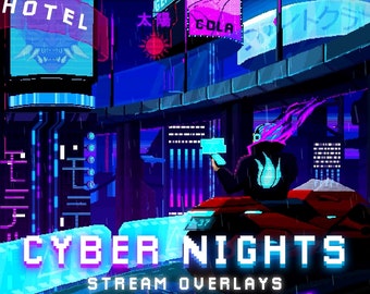 Cyber Nights Animated Stream Package: Pixel Art Twitch Set