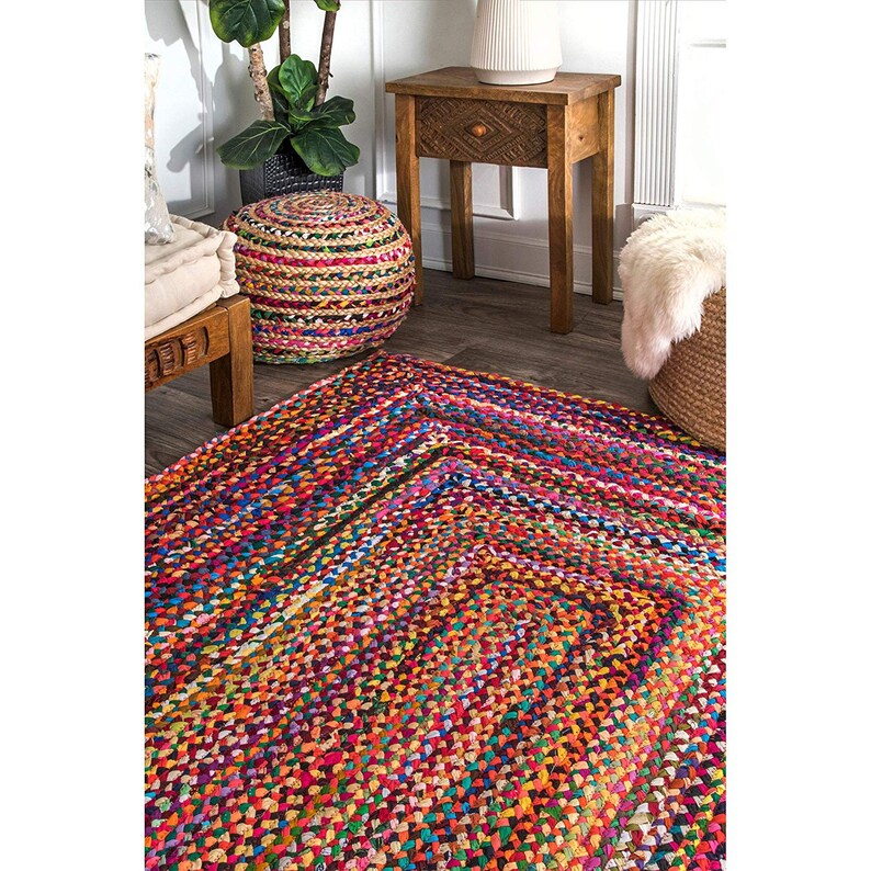 Hand Braided Bohemian Colorful Cotton Chindi Area Rug multi Etsy