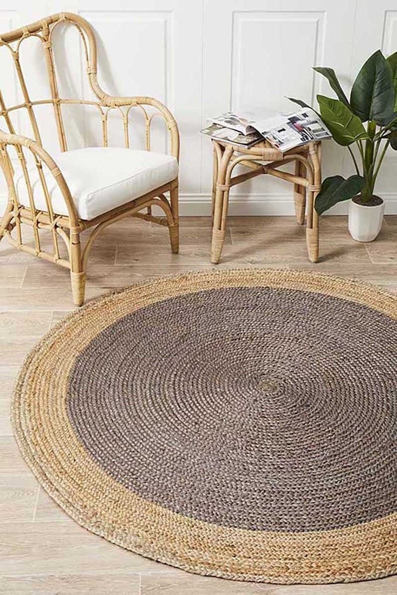 Hand Braided Bohemian Jute Area Rug Round Rag Rugs Home Decor Etsy Singapore