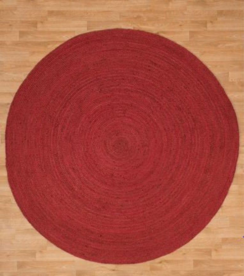Indian Hand Braided Bohemian Red Jute Area Rug Round Rag Rug Etsy