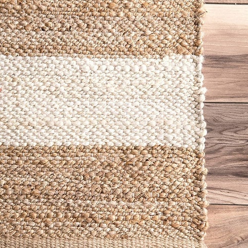 Indian Handmade Looming Pure Jute with white Strip Area Rugs Floor Decor Rugs in Size 4 X 6 shops Feet