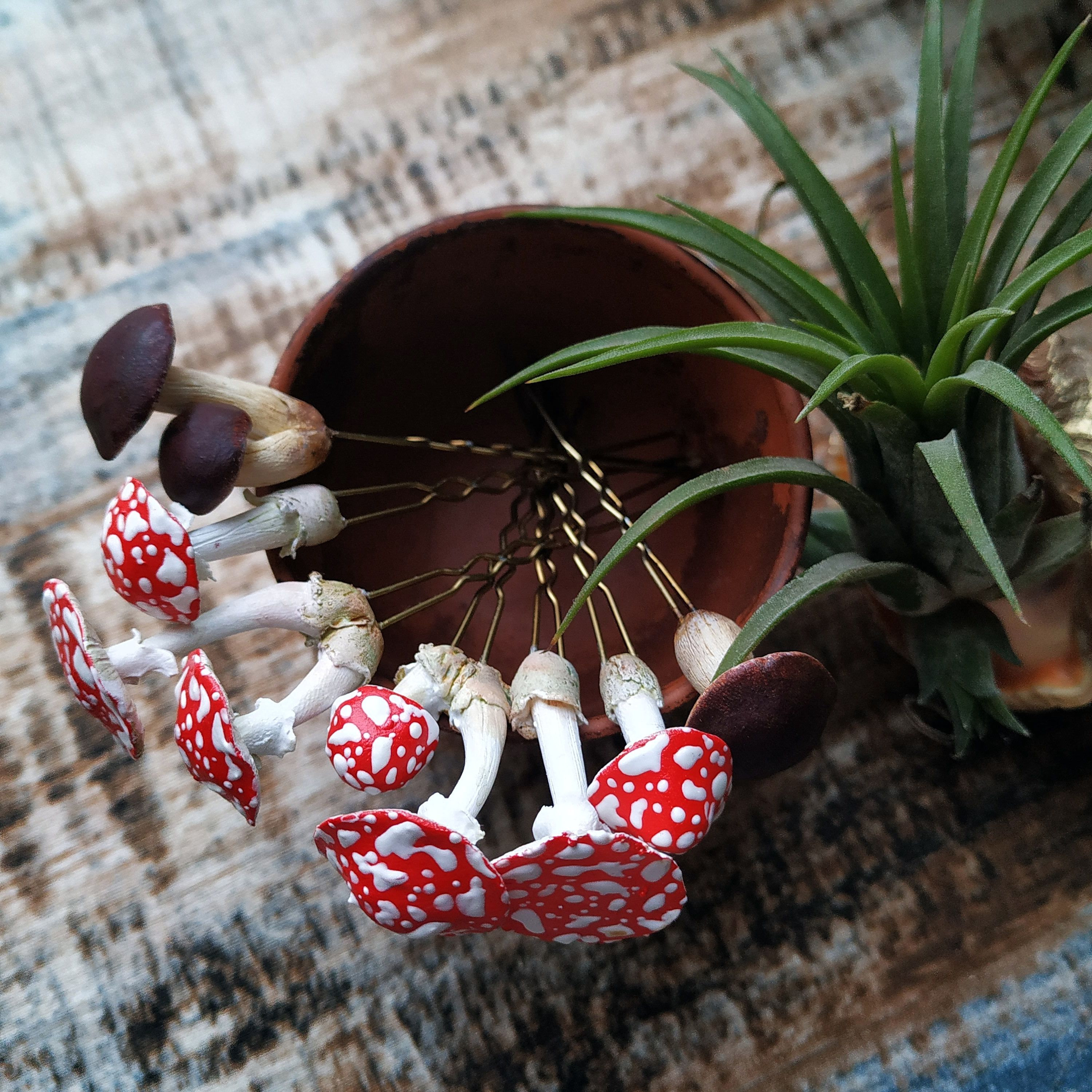 Goblincore aesthetic Handmade realistic Mushroom Hair Pins | Etsy