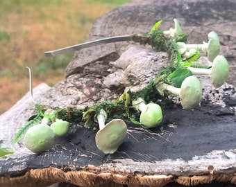 Mossy Death Cap mushroom fairy crown ~ Forest Festival Headpiece