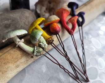 Set of 5 Handmade realistic Mushroom Hair Pins ~ Witchy Mushroom Jewelry