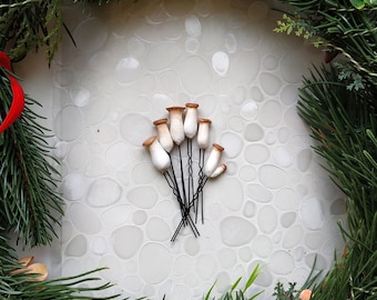 King Trumpet mushroom Hair pins ~ Handmade Eryngi mushroom