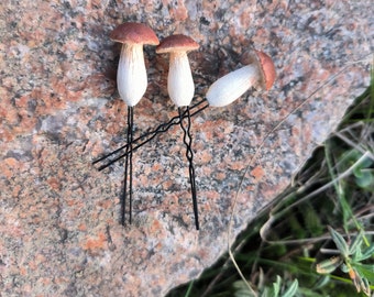 Schattige Bolete Cep paddestoel haarstokjes ~ Penny bun cottagecore sieraden