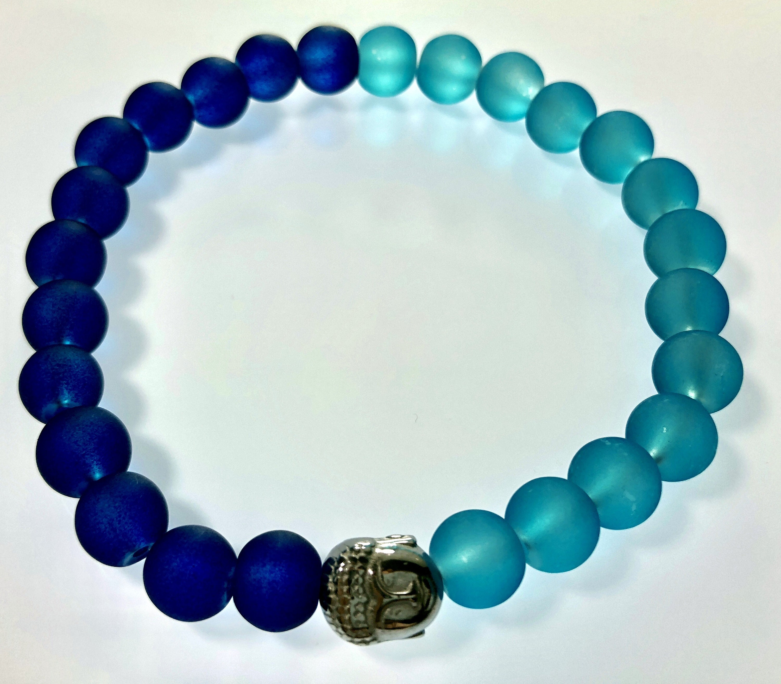 Unique Beautiful Two Tone Blue Real Glass Stretch Bracelet With a ...
