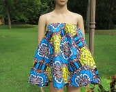 Ankara African Wax Print Crop Top Off Shoulders Baby Doll Ruffle Boho Flare Gathered Sleeveless Tank Top SML