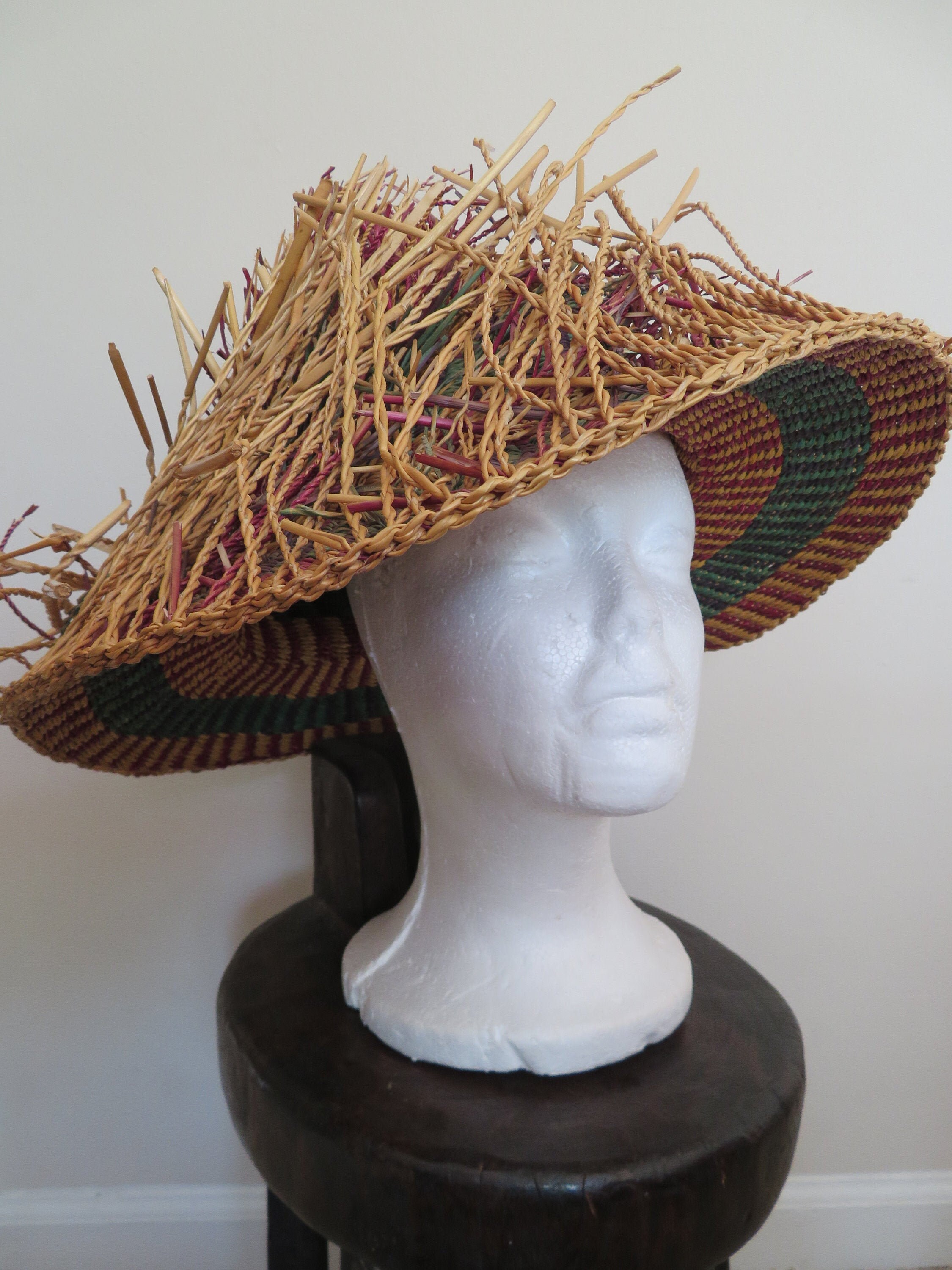 Unique Rare Woven African Straw Grass Hat -  Canada