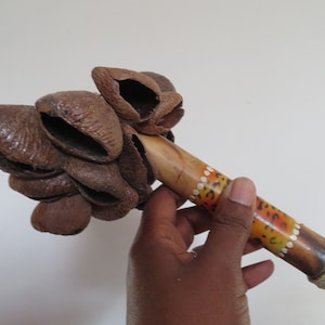 Shaker Authentic African Natural Nut Shell Musical Instrument Hand Held Maracas Handmade in Ghana