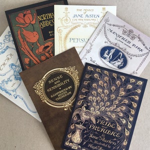 Jane Austen Vintage Boekomslag Wenskaarten | Pakket met 6 wenskaarten | Jane Austen Cadeau