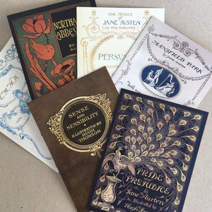 Jane Austen Vintage Book Cover Greetings Cards | Pack of 6 Greetings Cards | Jane Austen Gift