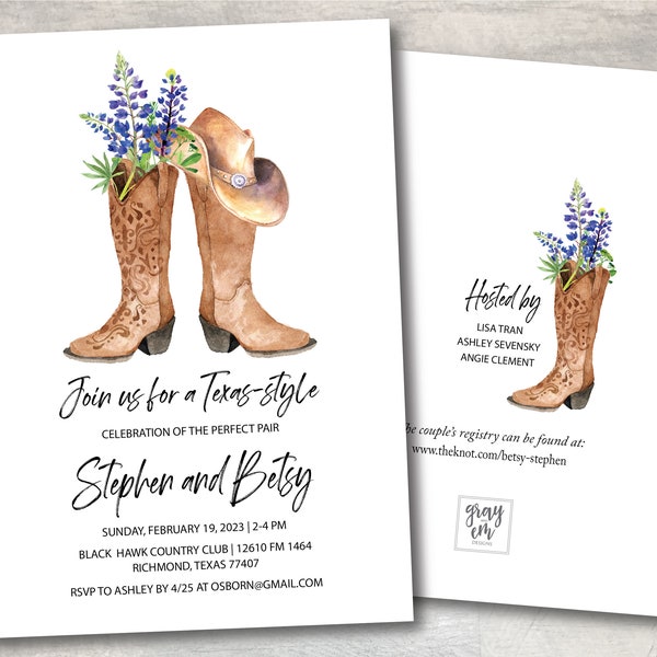 Texas Couple's Shower Invitation | Digital or Printed Invitations