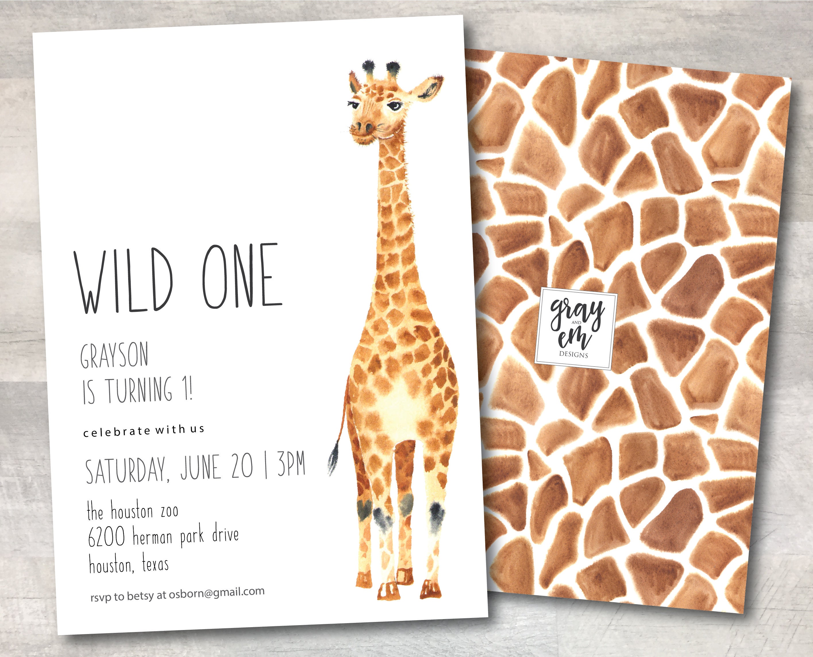 Giraffe Wild One Birthday Invitation 1st Birthday Digital Etsy