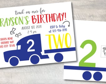 Truck on Over Birthday Invitation | Semi Truck Party | 2nd Birthday | Digital Invitation File