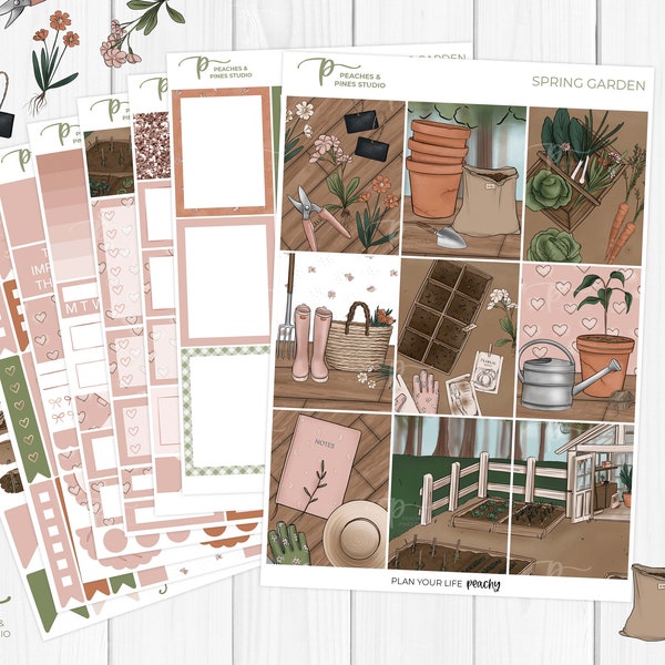 Spring Garden - Vertical Planner Stickers | Erin Condren Stickers - Weekly Planner Kit - Spring Flowers - Gardening - Plants Vegetables
