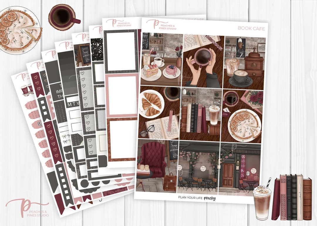 Book Cafe Vertical Planner Stickers Erin Condren Stickers Weekly ...
