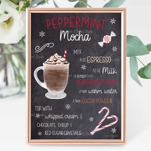 Coffee Christmas Decor | Peppermint Mocha | Prints Wall Art | Coffee Holiday | Coffee Recipe Print | Coffee Bar Decor | Coffee Station Sign