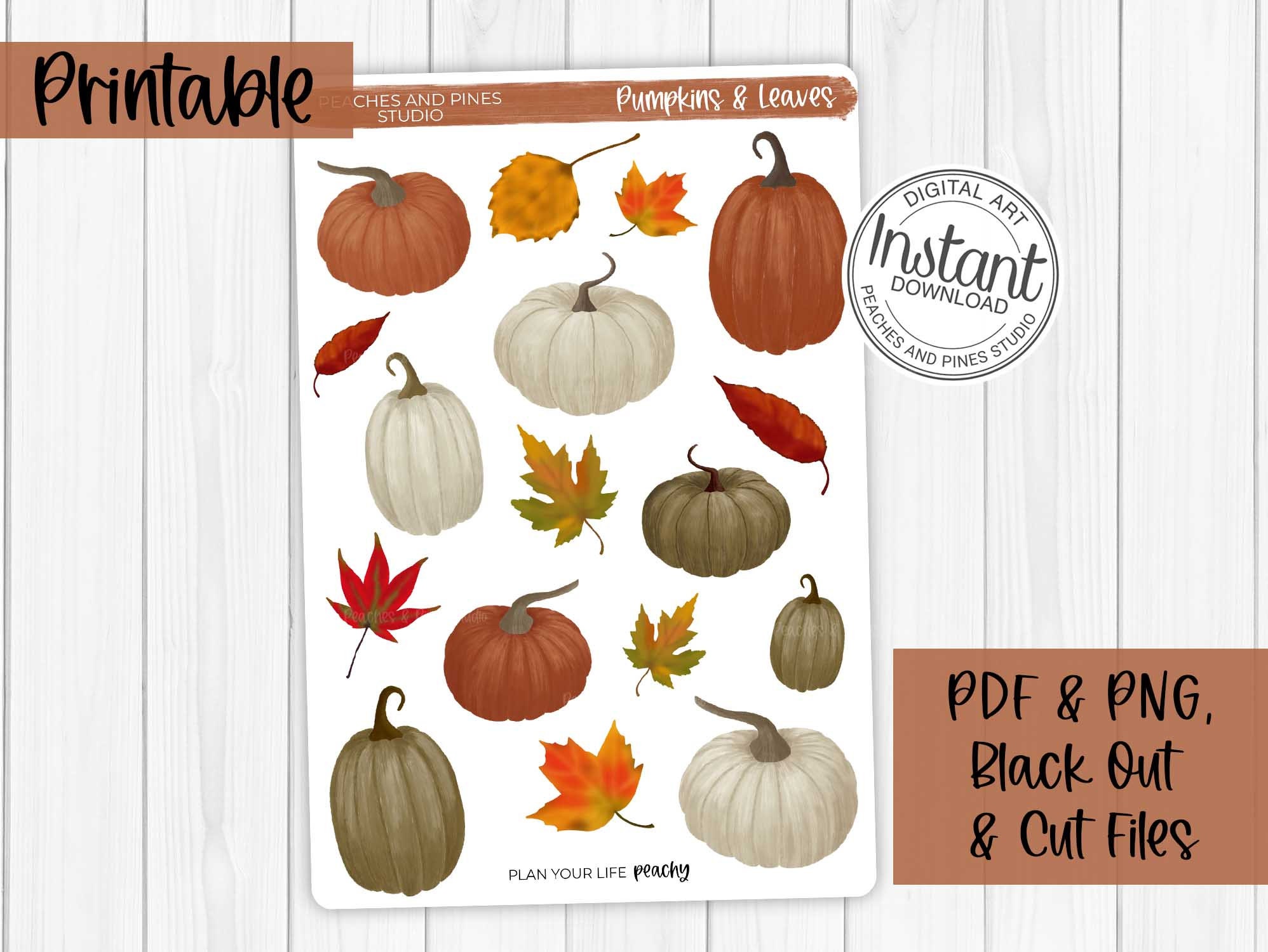 pumpkins leaves printable stickers bullet journal etsy