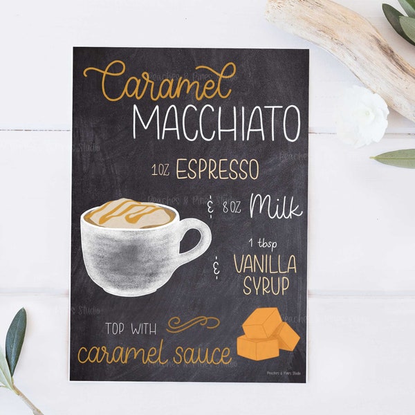 Wand Deko Küche | Caramel Macchiato | Coffee Chalkboard | Coffee Recipe Print | Coffee Fall Decor | Coffee Bar Accessories | Kaffee Rezept