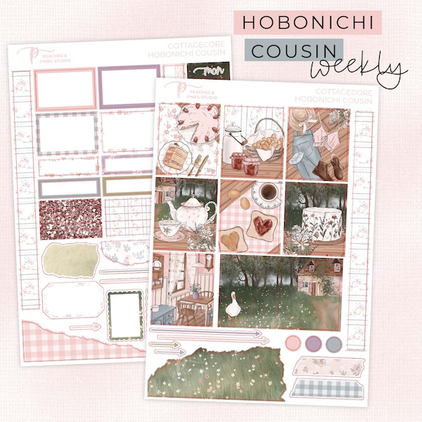 Cottagecore - Hobonichi Cousin Wochen Kit | Wochenplaner Sticker - Hobo Techo A5 - Planer Blumen Landhaus Frühling Bauernhaus - Landleben Bauernhof