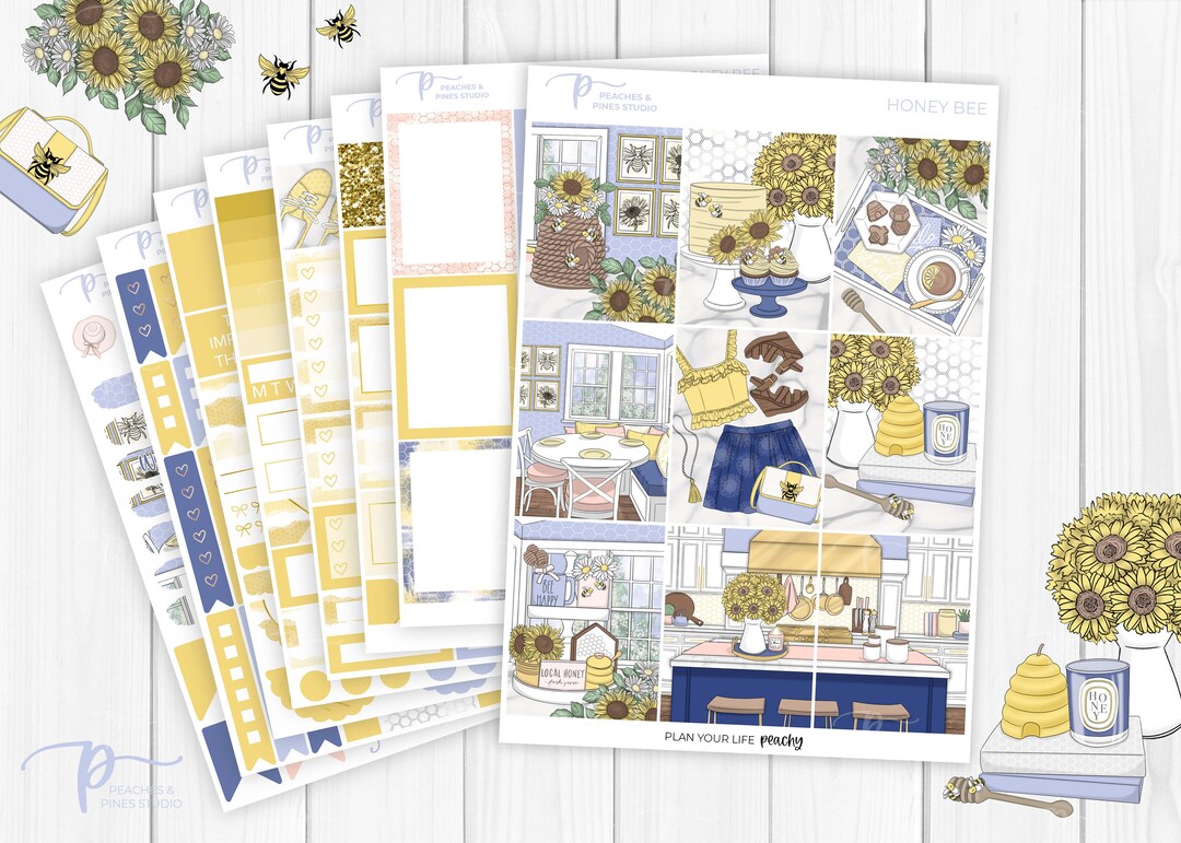 Honey Bee Vertical Planner Stickers Erin Condren Stickers Weekly ...