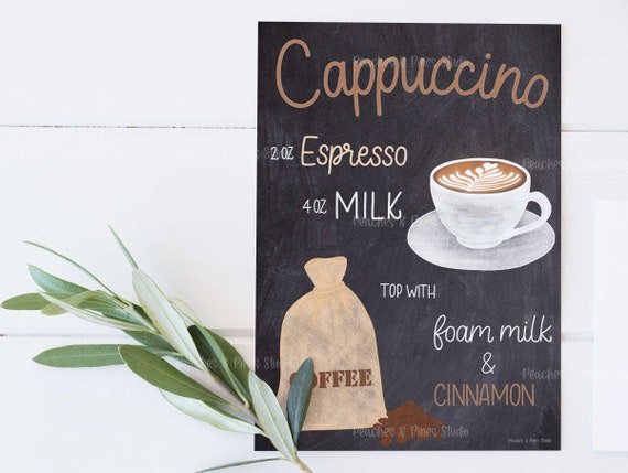 Coffee Sign Cappuccino Chalkboard Coffee Chalk Art Coffee Bar Accessories  Coffee Station Prints Wall Art Coffee Station Sign 