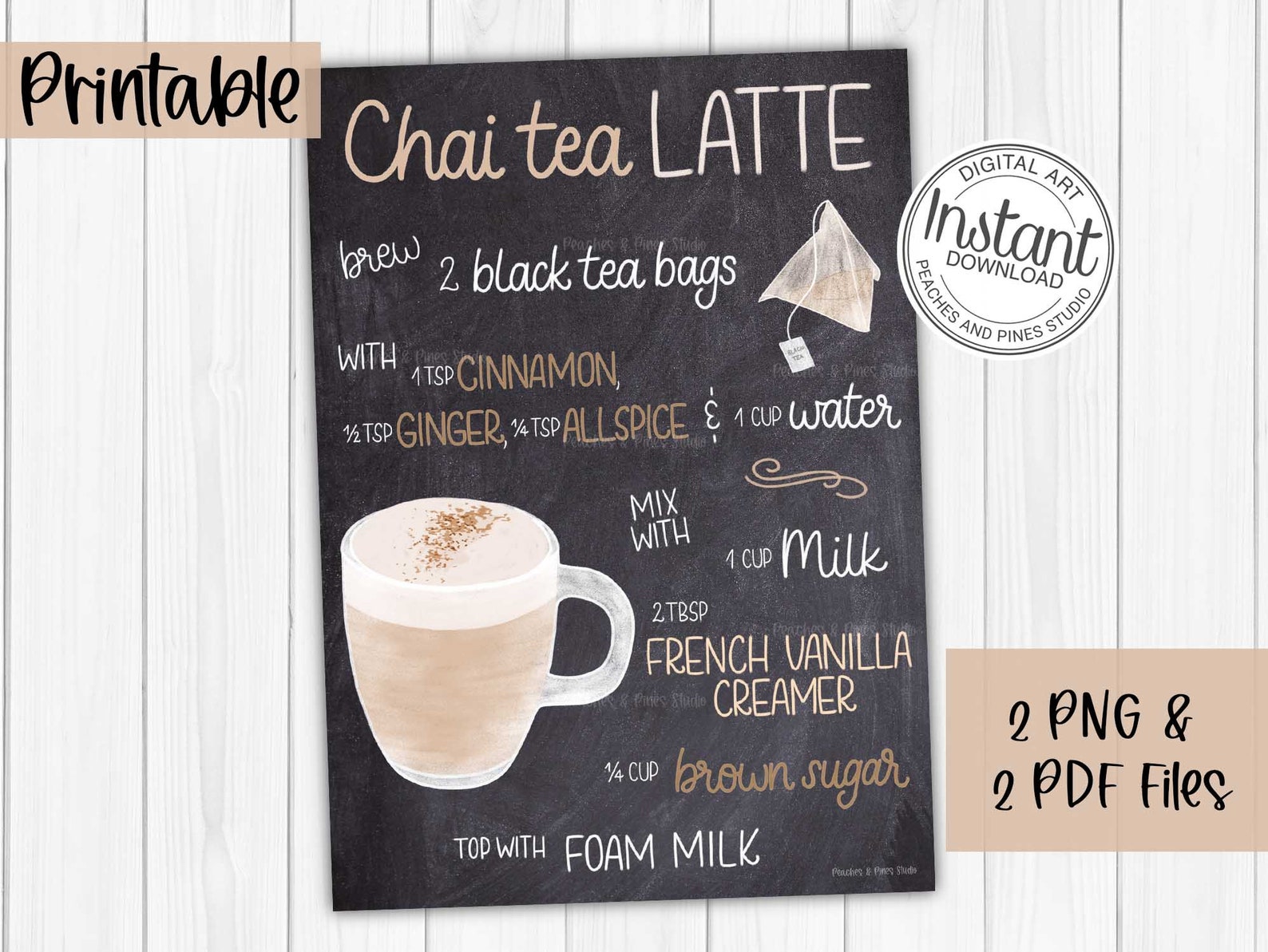Tee Poster Chai Tea Latte Tea Bar Decor Chalkboard Etsy