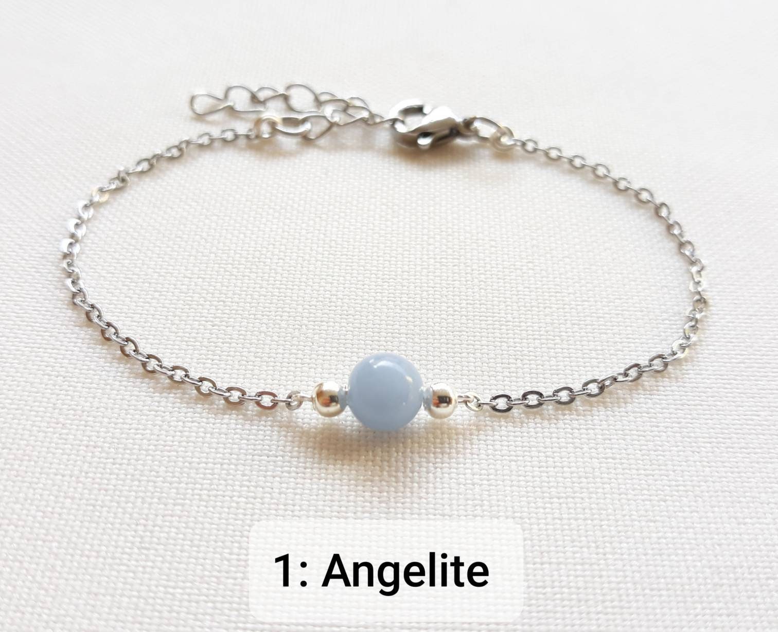Bracelet Perles 8 Mm Angélite, Aigue-Marine Et Pierre De Lune - Fabriqué En France