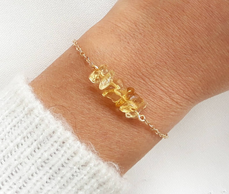 Bracelet citrine, bracelet pierre brute, bracelet femme, bracelet chaîne or. image 4