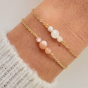 Pulsera piedra luna, pulsera mujer, pulsera oro fino, pulsera oro fino, piedra luna blanca, piedra luna rosa, regalo de navidad. imagen 1