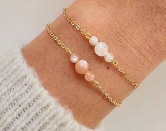 Maansteen armband, damesarmband, fijne gouden armband, dunne gouden armband, witte maansteen, roze maansteen, kerstcadeau.