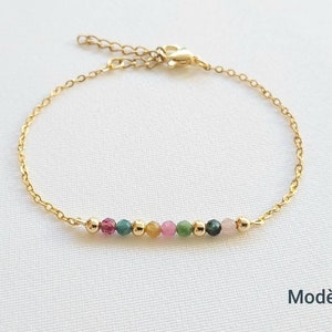 Bracelet minimaliste en acier inoxydable, bracelet tourmaline, bracelet topaze, bracelet améthyste, bracelet turquoise, cadeau pour femme. Modèle 1