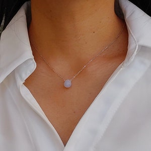 Faceted drop blue chalcedony necklace, women's jewelry gift, very fine chain. image 5