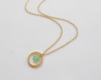 Collier aventurine, collier en acier inoxydable avec pendentif pierre naturelle, idée cadeau anniversaire.