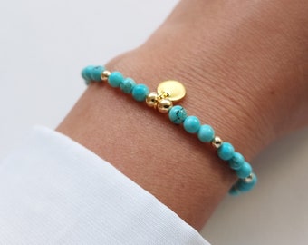 Blue howlite bracelet, stone bracelet with pendant, women's bracelet, gold bead bracelet, Christmas gift.