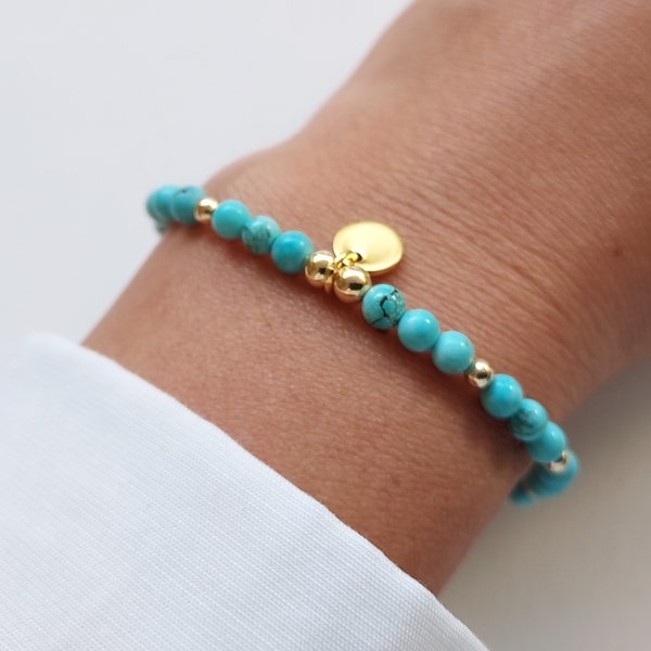 Blue howlite bracelet, stone bracelet with pendant, women's bracelet, golden bead bracelet, Christmas gift.