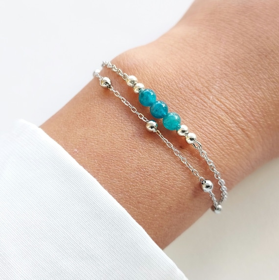 Double Strand Necklace with Apatite and Satellite Bead Stations Gold-plated Double Strand Necklace with Apatite and Satellite Bead Stations Gold-plated