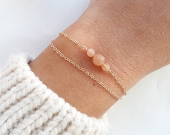 Pink moonstone bracelet, double bracelet, chain bracelet.