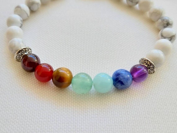 7 Chakras and Howlite Bracelet Natural Stone Bracelet Elastic