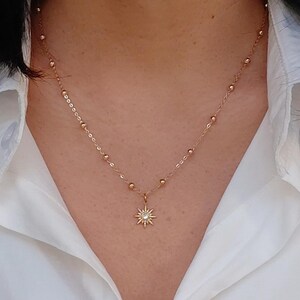 Necklace with sun pendant, women's necklace, fine and delicate jewelry, satellite chain necklace, Christmas gift