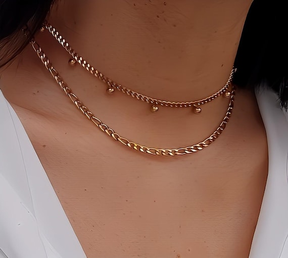 Collier ras de cou double rangs, collier plusieurs chaîne or