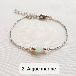 bracelet pierre naturelle, bracelet femme, bracelet en acier inoxydable, amethyste, aigue-marine, grenat, pierre de lune, cadeau Noël. 2. Aigue marine