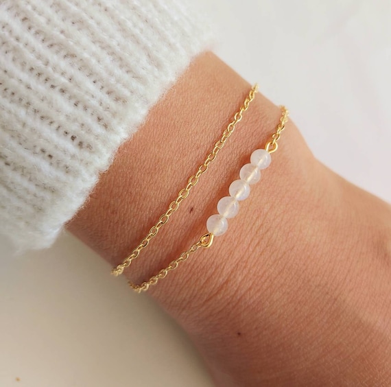 Bracelet pierre de lune, bracelet pierre naturelle, bijoux femme, bracelet  fin or, cadeau pour femme, bracelet fin doré, cadeau Noël. -  France