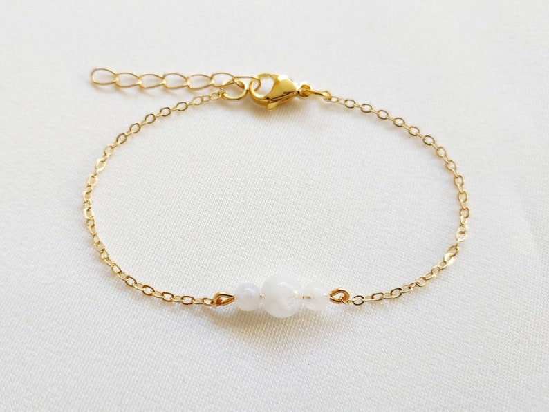 Moonstone bracelet, women's bracelet, fine gold bracelet, thin gold bracelet, white moonstone, pink moonstone, Christmas gift. image 2