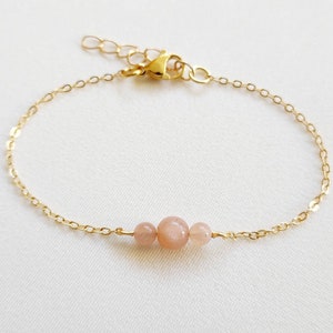 Pulsera piedra luna, pulsera mujer, pulsera oro fino, pulsera oro fino, piedra luna blanca, piedra luna rosa, regalo de navidad. imagen 4