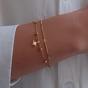 Minimalist bracelet, double row bracelet, North star bracelet, stainless steel bracelet, sister gift idea, delicate and fine jewelry