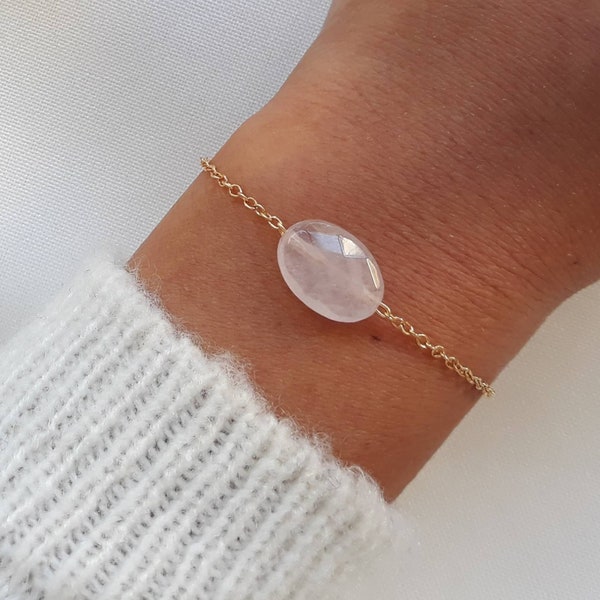 Bracelet quartz rose, bracelet pierre naturelle, bijoux quartz rose.