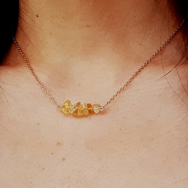 Collier citrine brute, collier cristal, collier pierre naturelle.