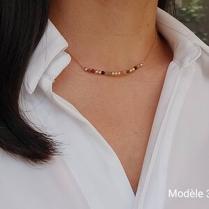 Collier Ras Du Cou Grenat Et Quartz Rose – 40cm, Pierres Naturelles 4mm – Neuf